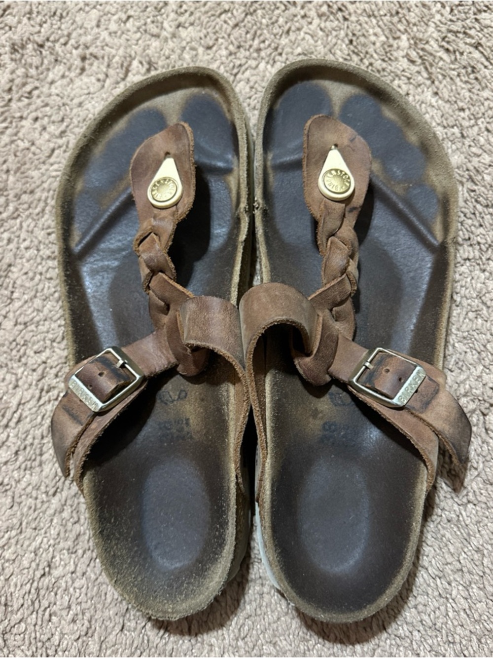 Birkenstock Gizeh Braided Thong T Strap Sandals Brown 38 Womens